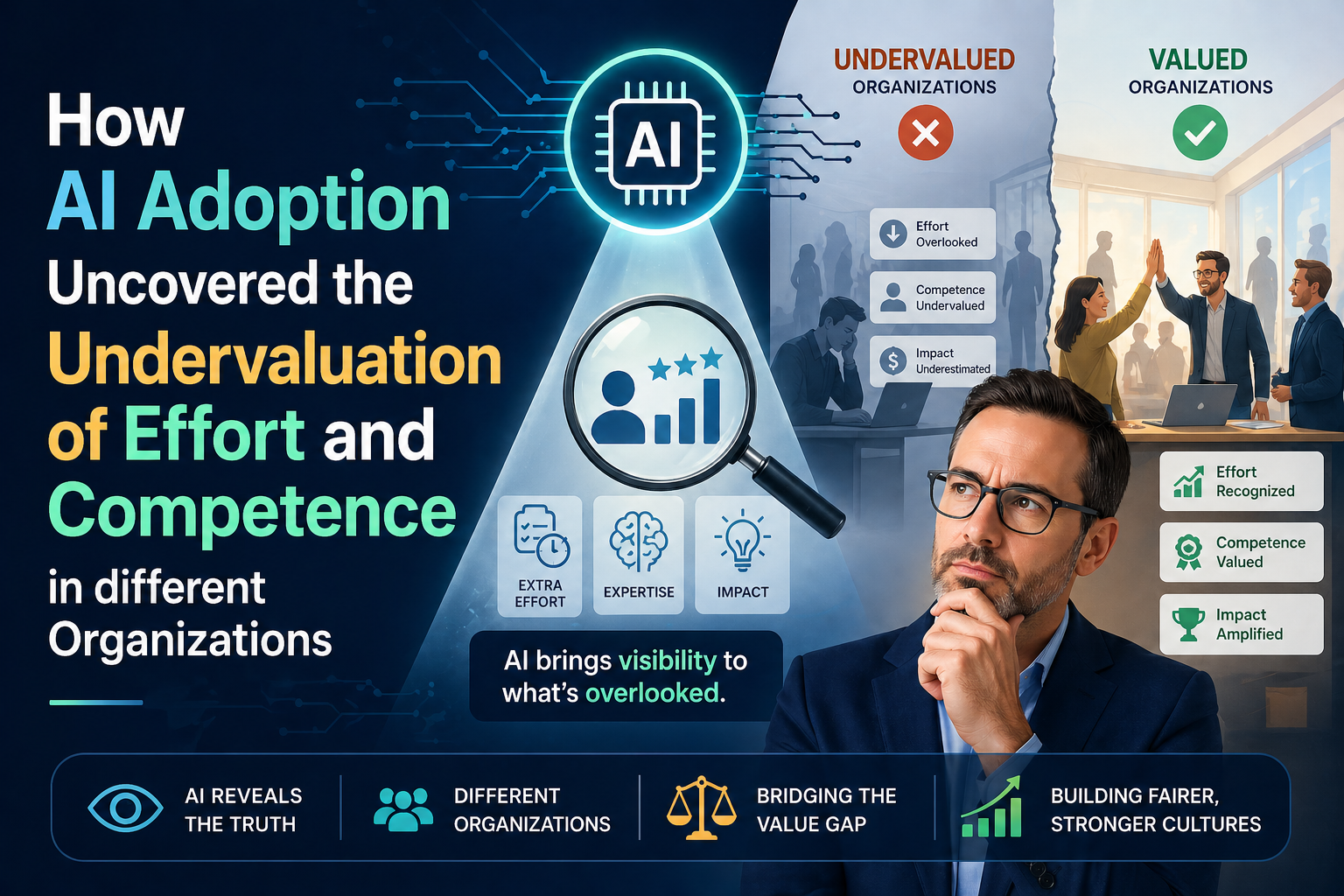 How AI Adoption Uncovered the Undervaluation of Effort and Competence in different Organizations